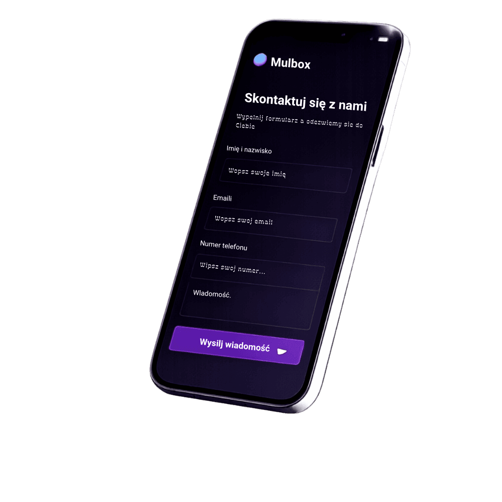 Mulbox – formularz na telefonie (dark)